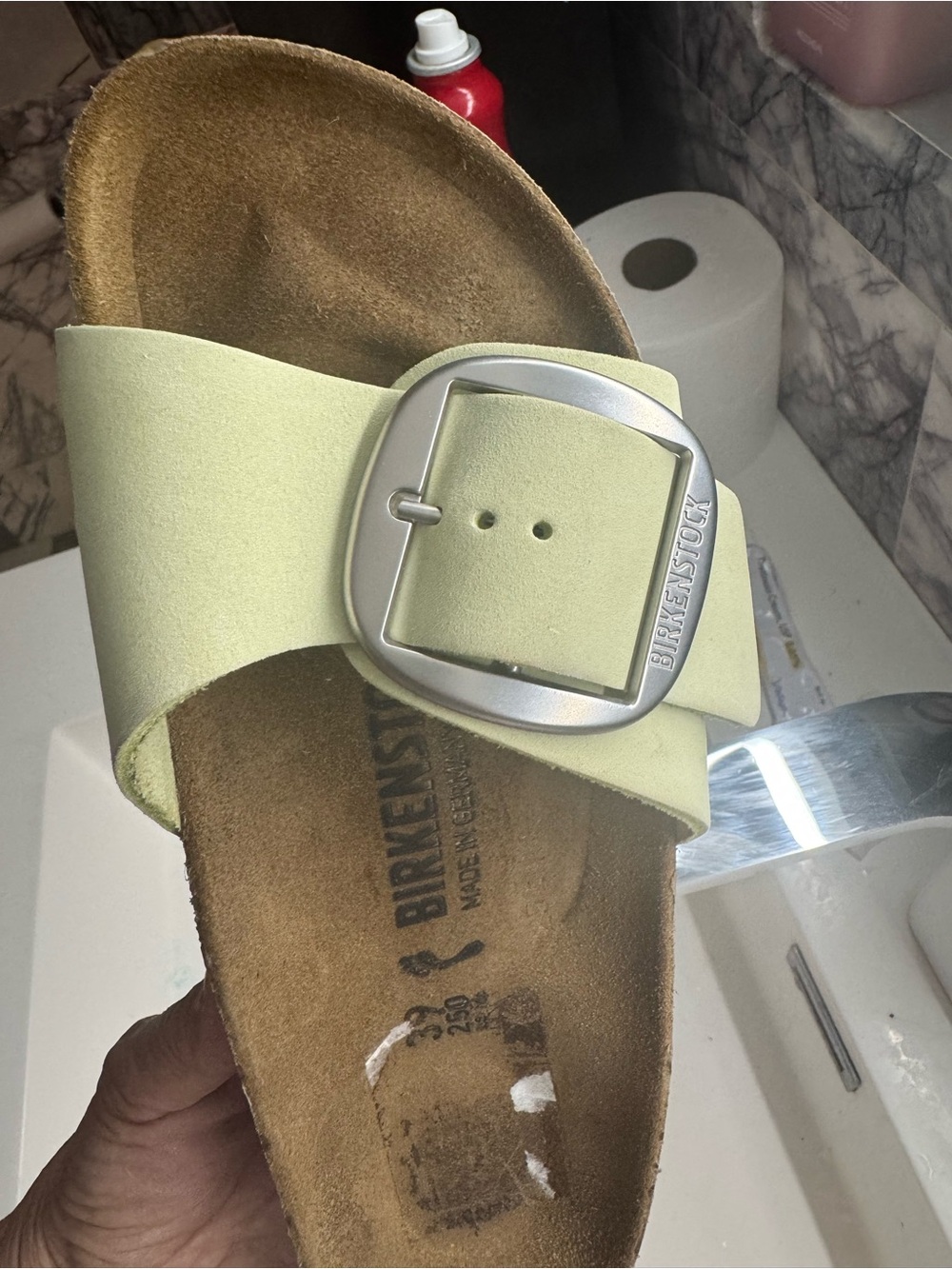 Birkenstock Women’s Cream Single-Strap Sandals with Large Buckle - Picture 12 of 12